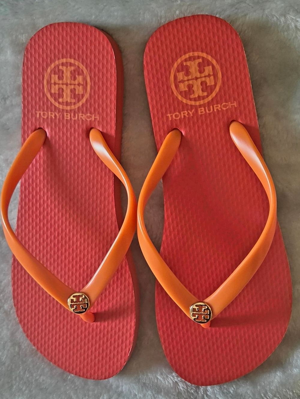 Tory Burch Red & Orange Logo Flip Flop Sandals